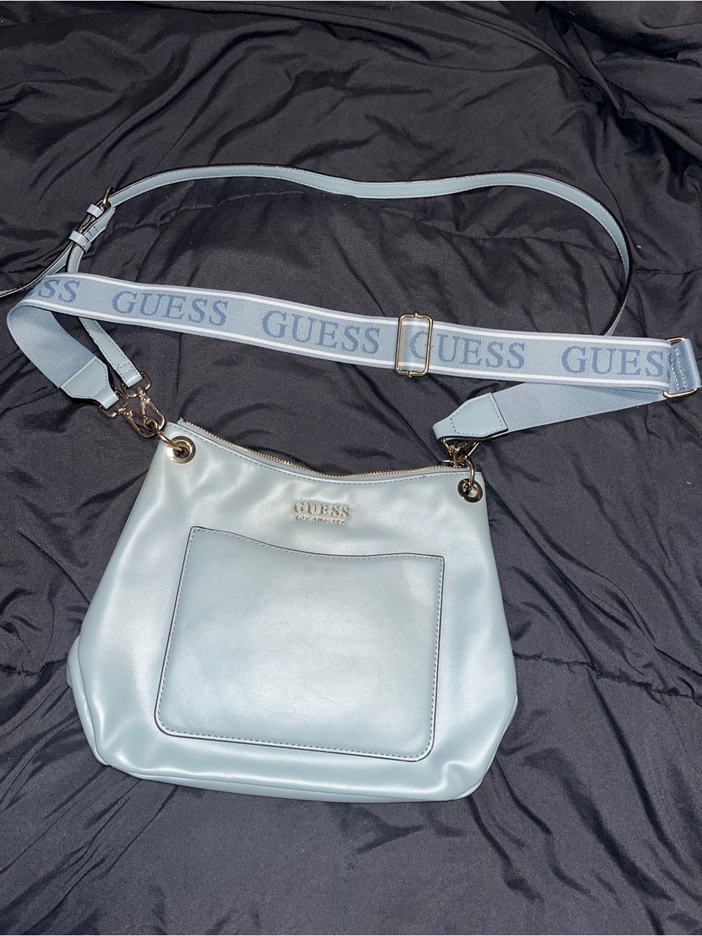 GUESS Light Blue Crossbody Shoulder Bag with Logo Strap